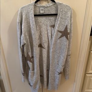 Gray Open-Front Cardigan Sweater with Relaxed Fit